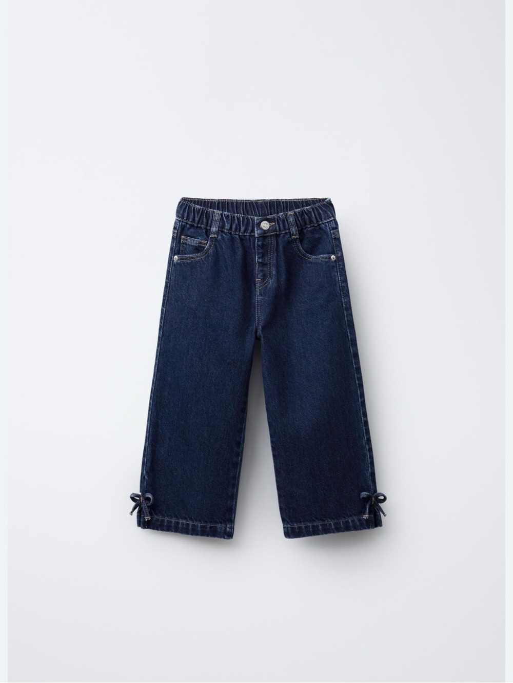 Zara Dark Blue Kids Wide-Leg Jeans with Hem Bows